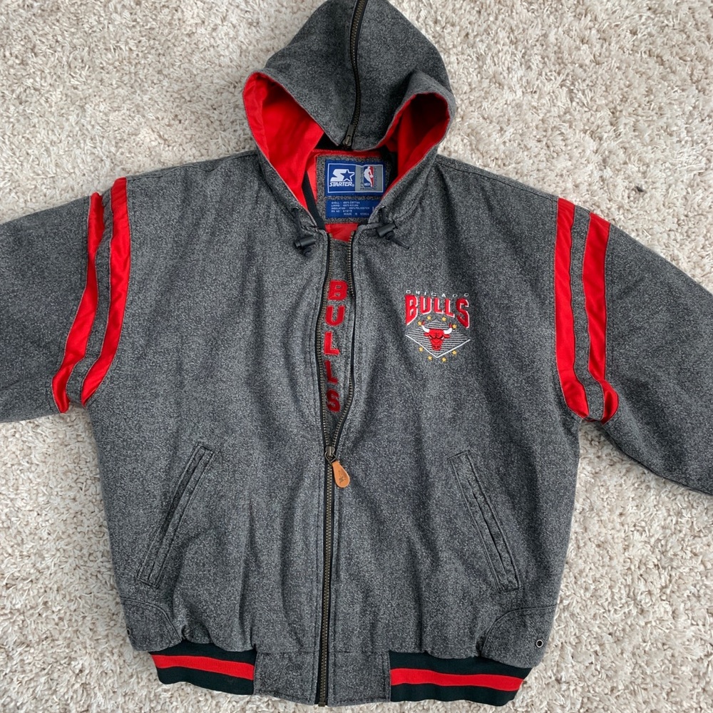 NBA Bulls Gray and Red Bomber Jacket
